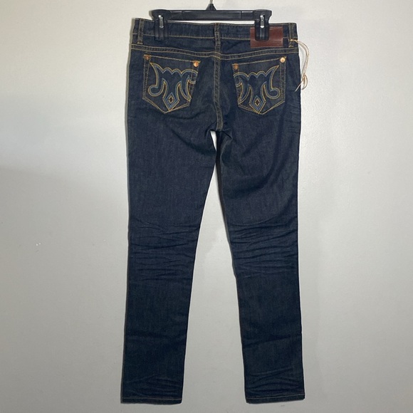 MEK Avalon Cigarette Jeans NWT Women's 29 Dark Blue Denim Embroidered Low Rise - Picture 11 of 17